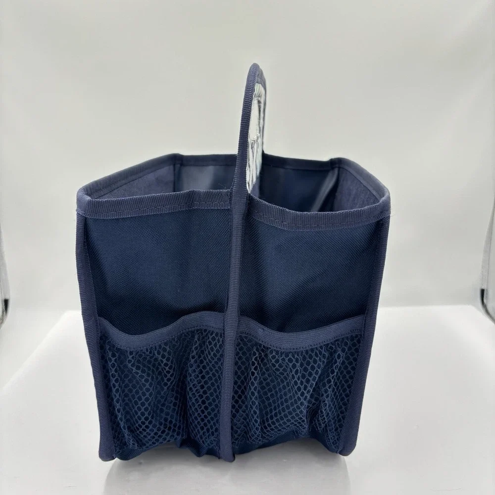 Thirty One Double Duty Caddy Blue White Geometric Pattern Glitter Gal Embroidery